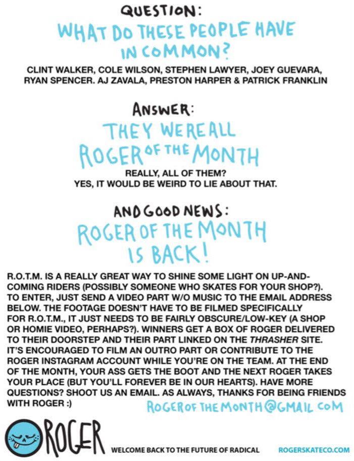 Roger of the Month Flier